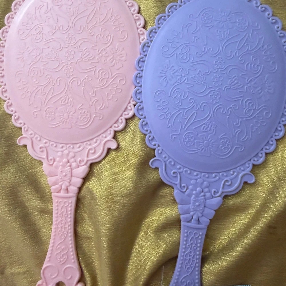 Vintage-Style Hand Mirrors Set — Pastel Pink & Lavender set of 2 purple and pink